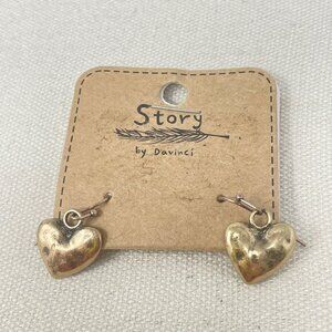 Story by Davinci Heart‎ Earrings Burnished Gold-Tone Dangle Love Dainty Coquette